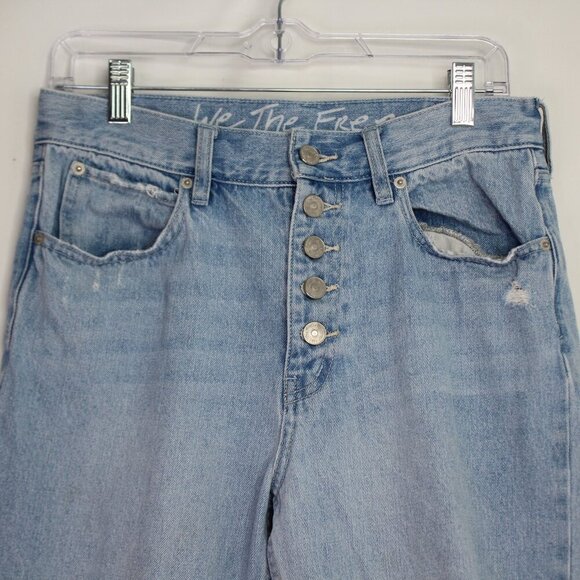 We The Free Distressed Straight Leg High Rise Cotton Demin Jeans Size 28 - Picture 2 of 8